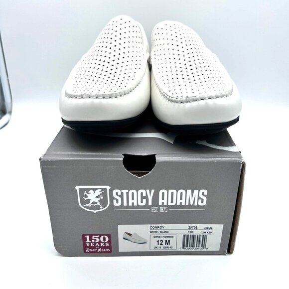 Stacy Adams White Conroy Leather Mens Loafers Dress White Blanc US 12M- Open Box - Picture 1 of 10